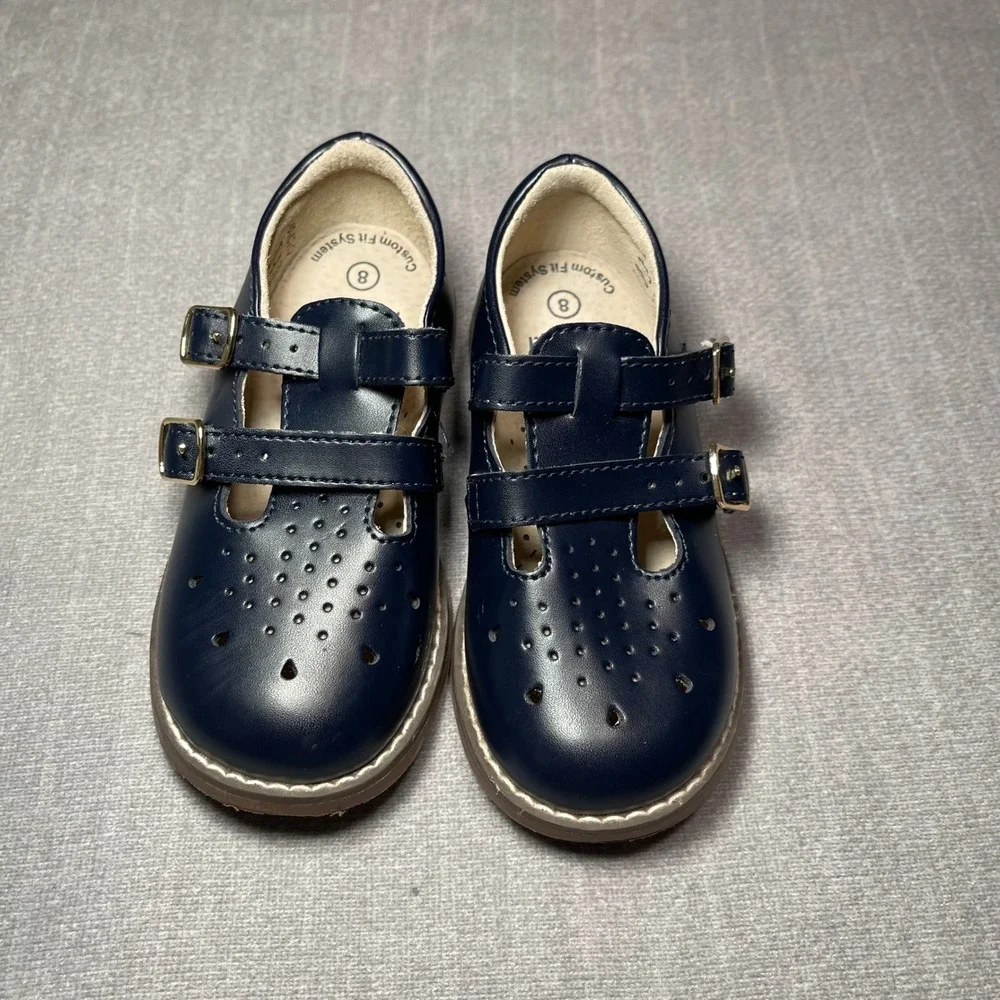 Footmates Navy Blue Leather Mary Jane Shoes Danielle Kids Size 8 Medium‎